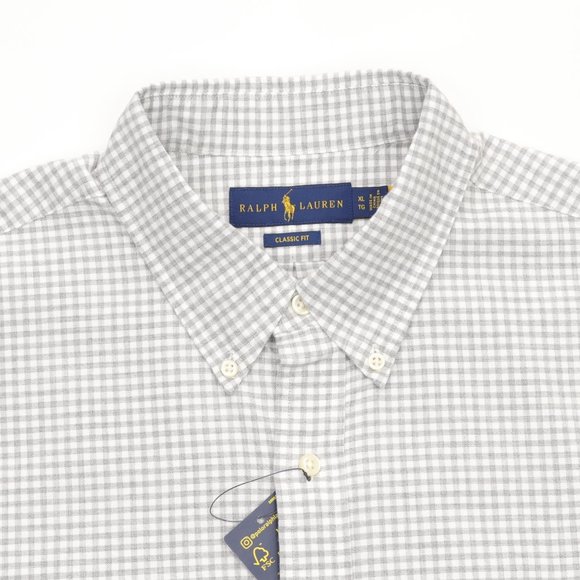 New Ralph Lauren Long Sleeve Button Down Shirt Gray/White Checks Size XL Pony - Picture 5 of 6
